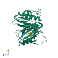 PDB entry 1kmy coloured by chain, side view.