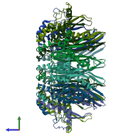 PDB entry 1kn0 coloured by chain, side view.