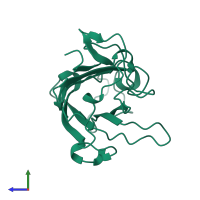 PDB entry 1knb coloured by chain, side view.