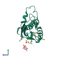 PDB entry 1knj coloured by chain, side view.