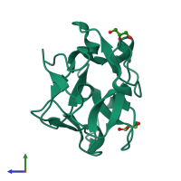 PDB entry 1knl coloured by chain, side view.