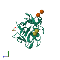 PDB entry 1knm coloured by chain, side view.