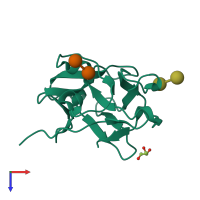 PDB entry 1knm coloured by chain, top view.