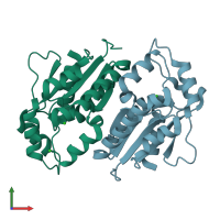 PDB entry 1knq coloured by chain, front view.