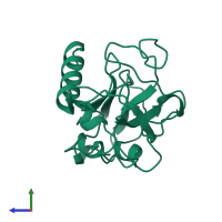 PDB entry 1koe coloured by chain, side view.