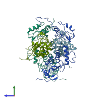 PDB entry 1koh coloured by chain, side view.