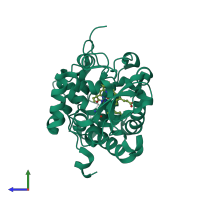 PDB entry 1kok coloured by chain, side view.