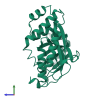 PDB entry 1kon coloured by chain, side view.