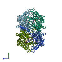 PDB entry 1kor coloured by chain, side view.