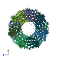 PDB entry 1kp8 coloured by chain, side view.