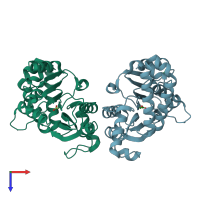 PDB entry 1kp9 coloured by chain, top view.