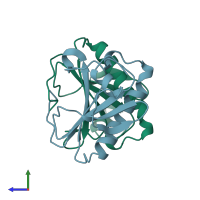 PDB entry 1kpb coloured by chain, side view.