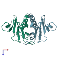 PDB entry 1kpb coloured by chain, top view.