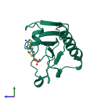 PDB entry 1kpf coloured by chain, side view.