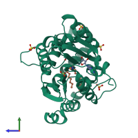 PDB entry 1kpi coloured by chain, side view.