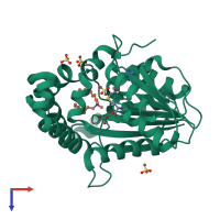 PDB entry 1kpi coloured by chain, top view.