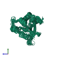 PDB entry 1kpq coloured by chain, ensemble of 15 models, side view.