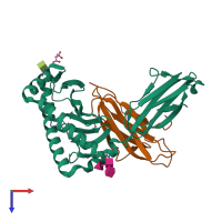 PDB entry 1kpu coloured by chain, top view.