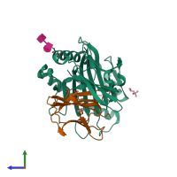 PDB entry 1kpv coloured by chain, side view.