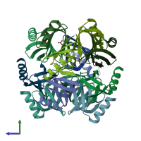 PDB entry 1kq1 coloured by chain, side view.