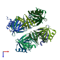 PDB entry 1kq1 coloured by chain, top view.