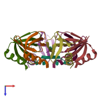 PDB entry 1kq2 coloured by chain, top view.