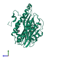 PDB entry 1kq9 coloured by chain, side view.