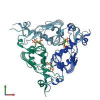 PDB entry 1kqa coloured by chain, front view.