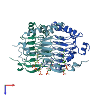 PDB entry 1kqa coloured by chain, top view.