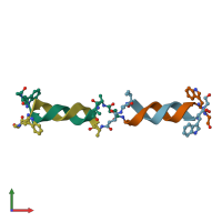PDB entry 1kqe coloured by chain, front view.