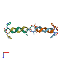 PDB entry 1kqe coloured by chain, top view.