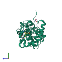 PDB entry 1kqj coloured by chain, side view.