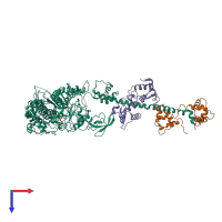 Hetero trimeric assembly 1 of PDB entry 1kqm coloured by chemically distinct molecules, top view.