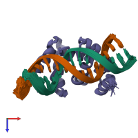 PDB entry 1kqq coloured by chain, ensemble of 20 models, top view.
