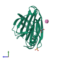 PDB entry 1kqr coloured by chain, side view.