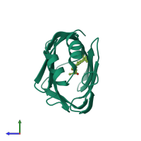PDB entry 1kqw coloured by chain, side view.