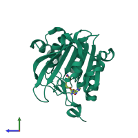 PDB entry 1kr5 coloured by chain, side view.