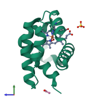 PDB entry 1kr7 coloured by chain, side view.