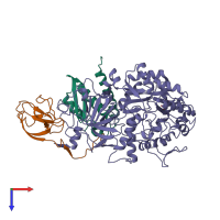 PDB entry 1krb coloured by chain, top view.
