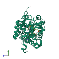 PDB entry 1krj coloured by chain, side view.