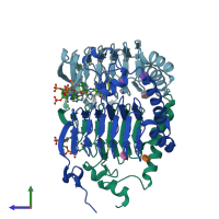 PDB entry 1kru coloured by chain, side view.