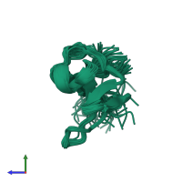 PDB entry 1ks0 coloured by chain, ensemble of 50 models, side view.