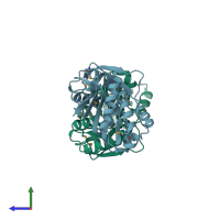 PDB entry 1ks2 coloured by chain, side view.