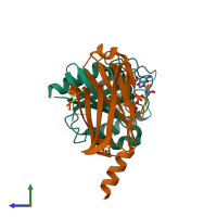PDB entry 1ksj coloured by chain, side view.