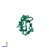 PDB entry 1ksr coloured by chain, ensemble of 20 models, side view.
