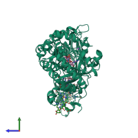 PDB entry 1kss coloured by chain, side view.