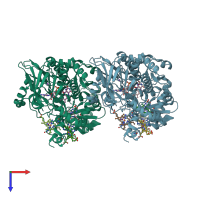 PDB entry 1ksu coloured by chain, top view.