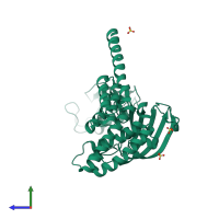 PDB entry 1kt0 coloured by chain, side view.