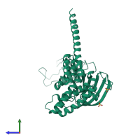 PDB entry 1kt1 coloured by chain, side view.