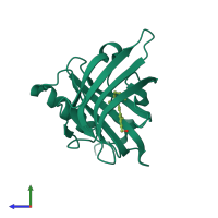PDB entry 1kt7 coloured by chain, side view.